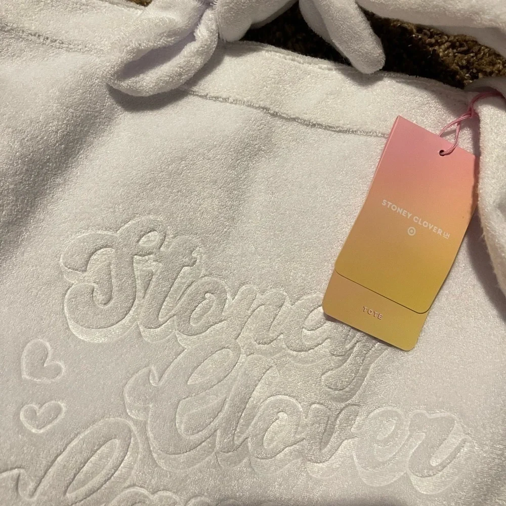 NEW Stoney Clover Lane x Target White Terry Cloth Beach Tote Bag Embossed